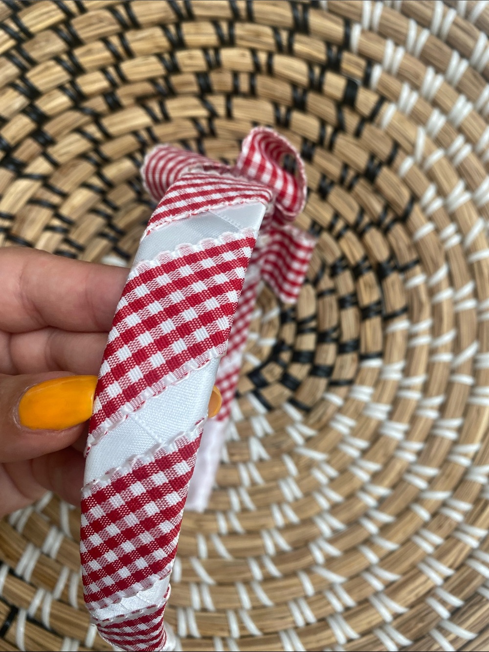 Hand Crafted Red Gingham Bow Headband - Picture 4 of 4